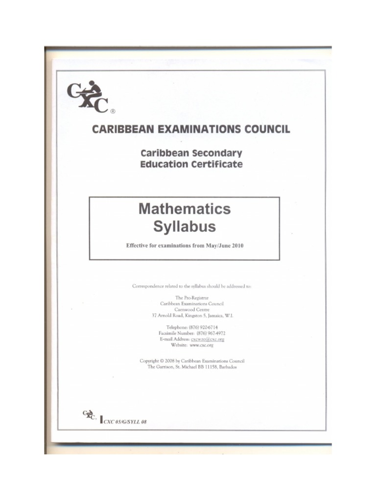 Csec mathematics syllabus curriculum mathematics
