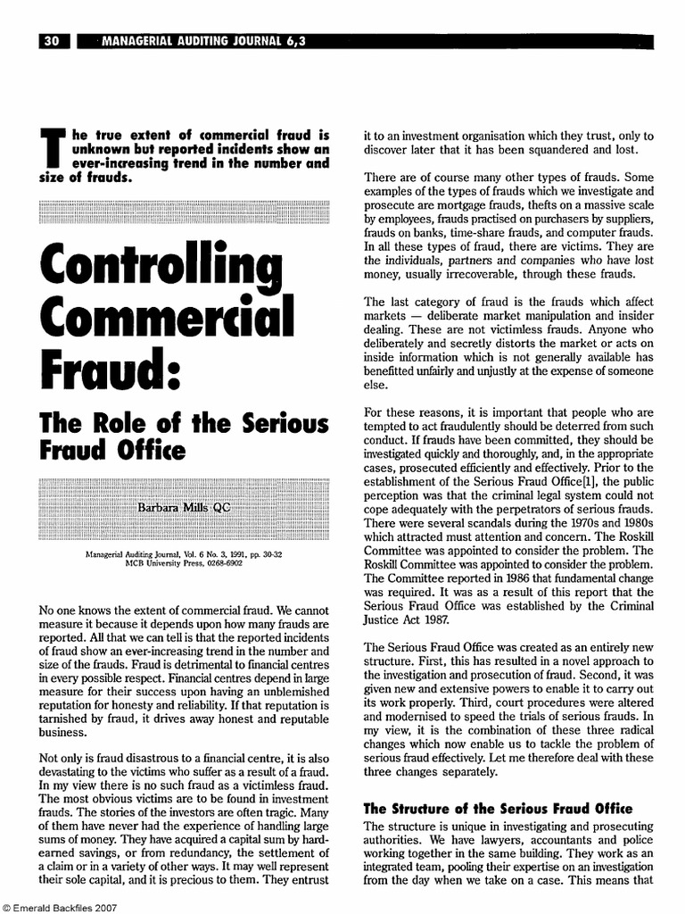 Controlling Comercial Fraud | PDF | Fraud | Evidence