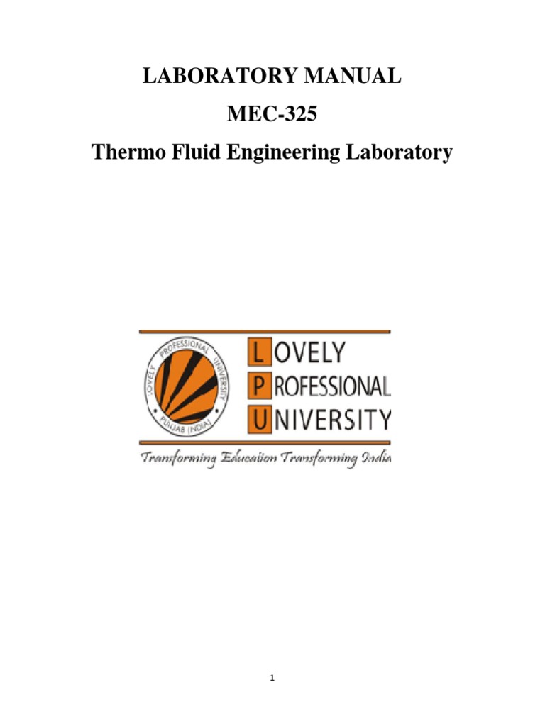 Laboratory Manual MEC-325 Thermo Fluid Engineering Laboratory | PDF ...