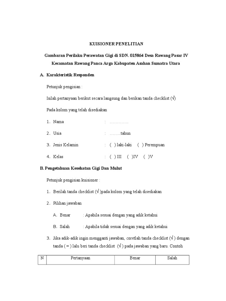 Kuisioner Ph Kesehatan Gigi Dan Mulut