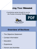 Developing Your Résumé: A Workshop Series Brought To You by The Purdue University Writing Lab