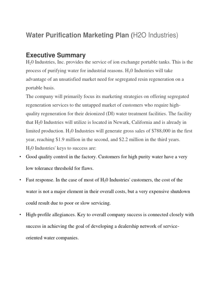 Water Purification Marketing Plan PDF Purified Water Water