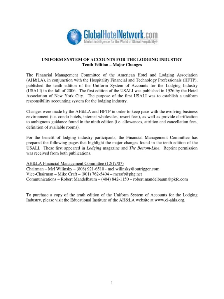 Uniform System of Accounts For Hotels PDF Revenue Expense