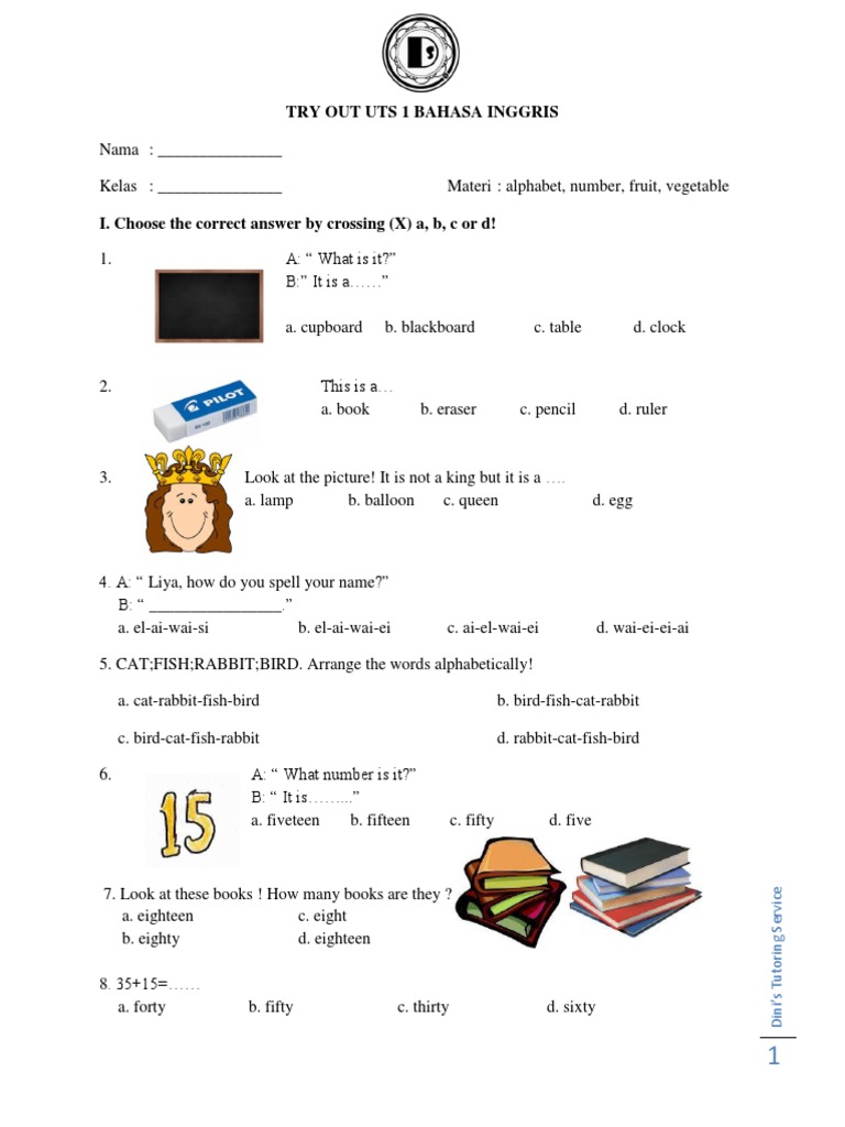 Try Out Uts 1 Bahasa Inggris Kelas 3 Sd Indonesian