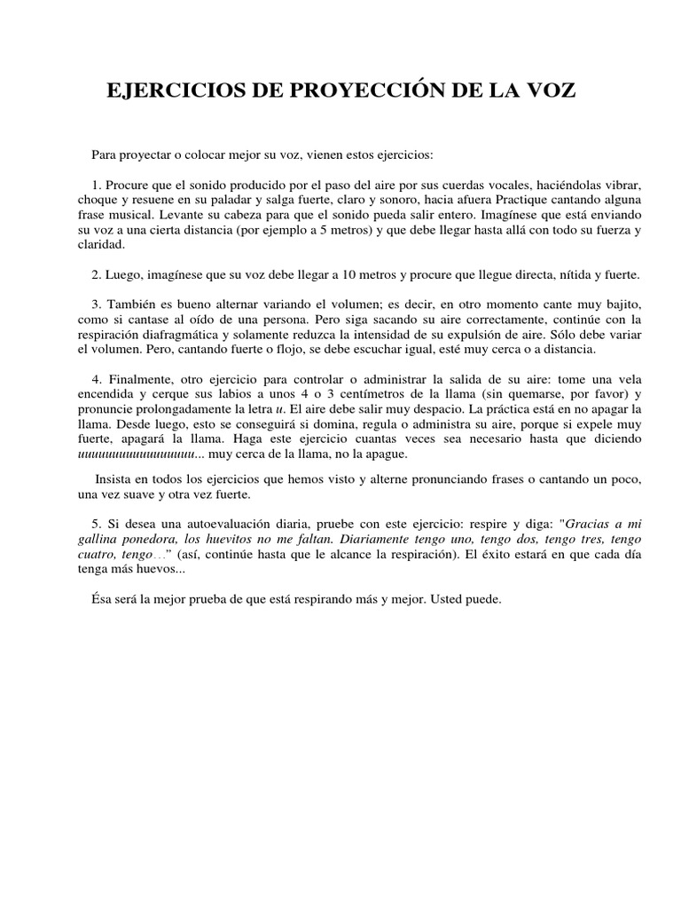 Ejercicios para Proyección de la Voz | PDF | Artes del Lenguaje y ...