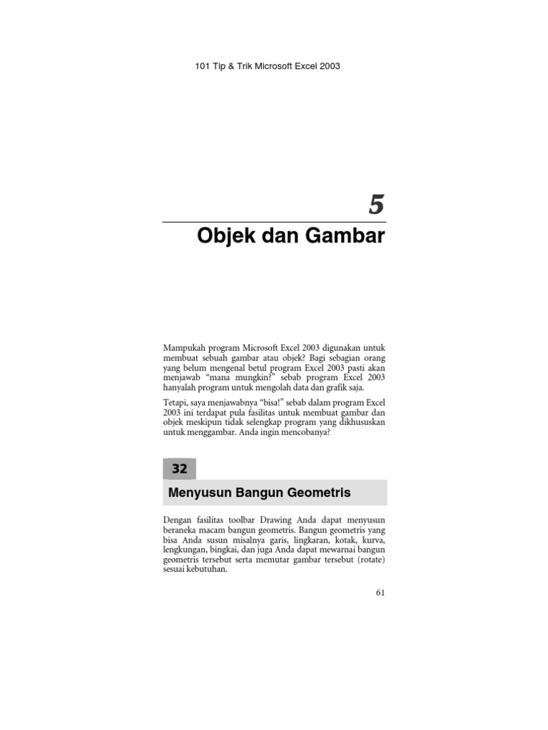 Tip Trik Microsoft Excel 2003 Objek Dan Gambar
