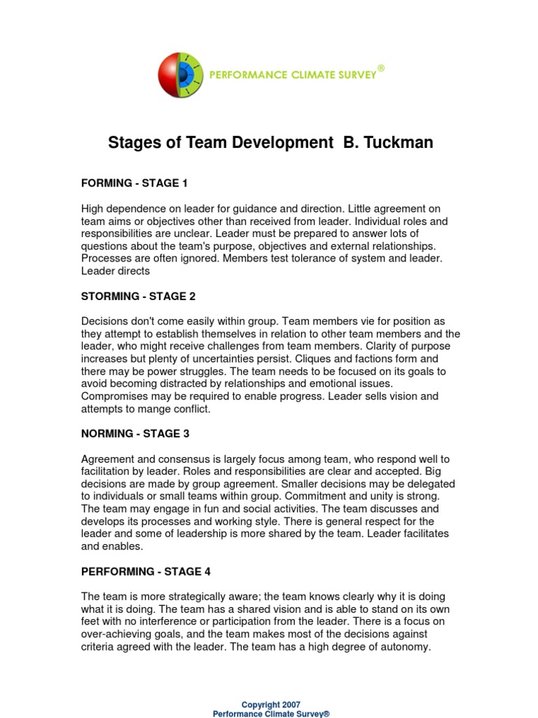 Stages of Team Development B. Tuckman | PDF | Goal | Leadership