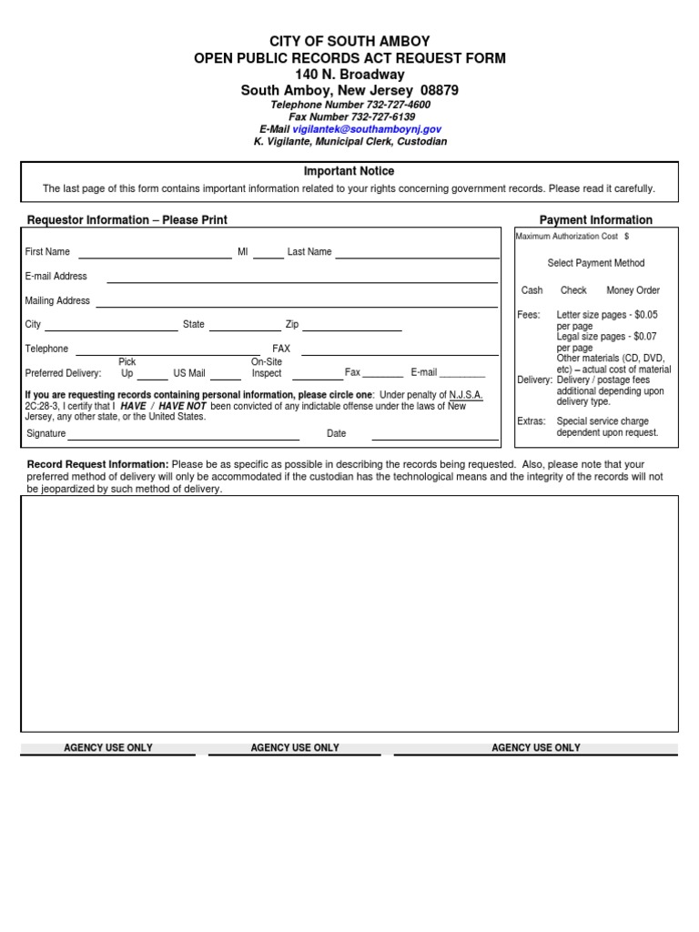 South Amboy OPRA Request Form PDF Computer Security Security