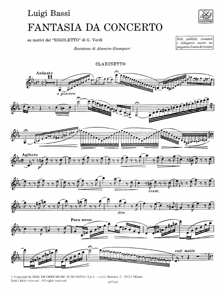 Luigi Bassi - Rigoletto Fantasia - Clarinet | PDF