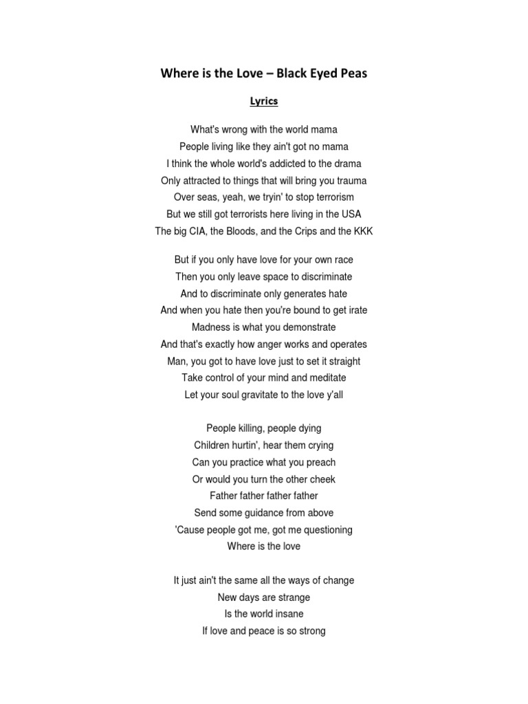 Black Eyed Peas Lyrics Analysis PDF