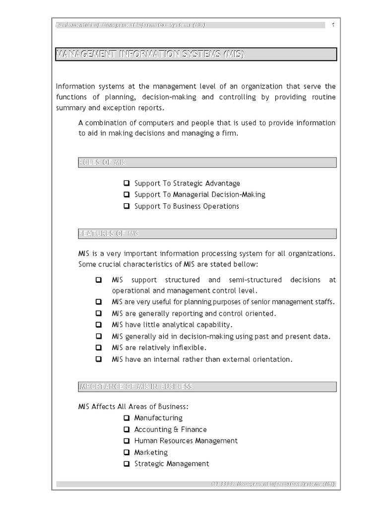 Fundamentals of Management Information Systems | PDF | Management ...