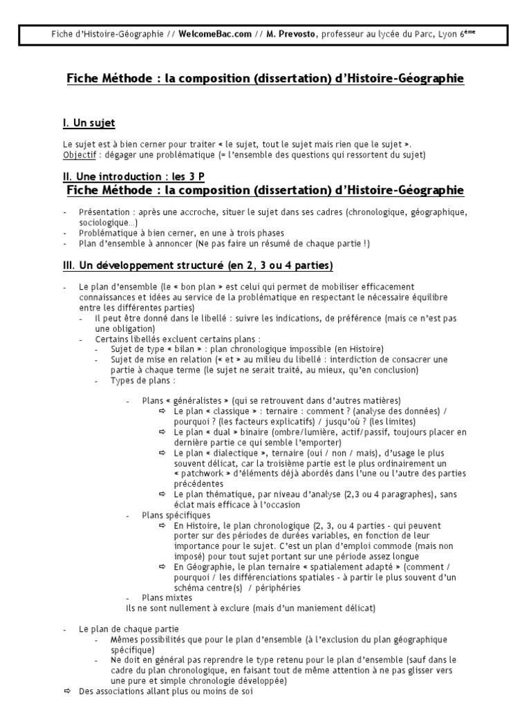 technique dissertation histoire et geographie