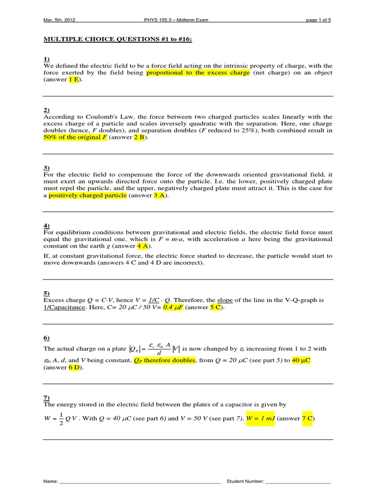 PHYS 155.3 Midterm Exam Review | PDF | Electric Charge | Force