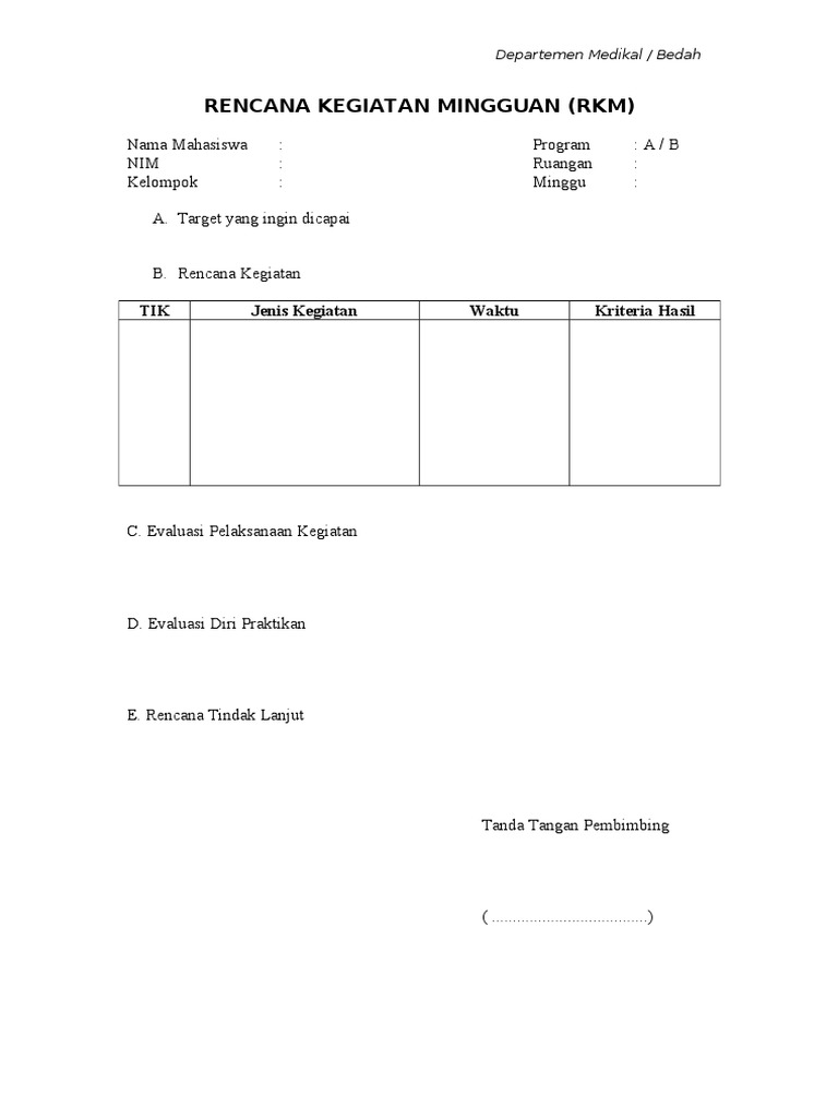 Rencana Kegiatan Mingguan WSD | PDF