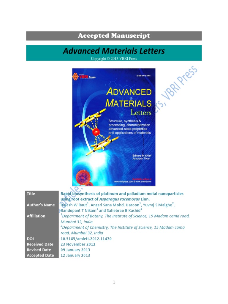Advanced Materials Letters Accepted Manuscript PDF Nanoparticle