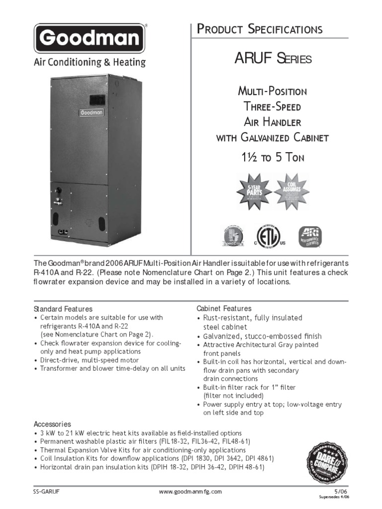 Goodman Airhandler Manual Air Conditioning Heat Pump