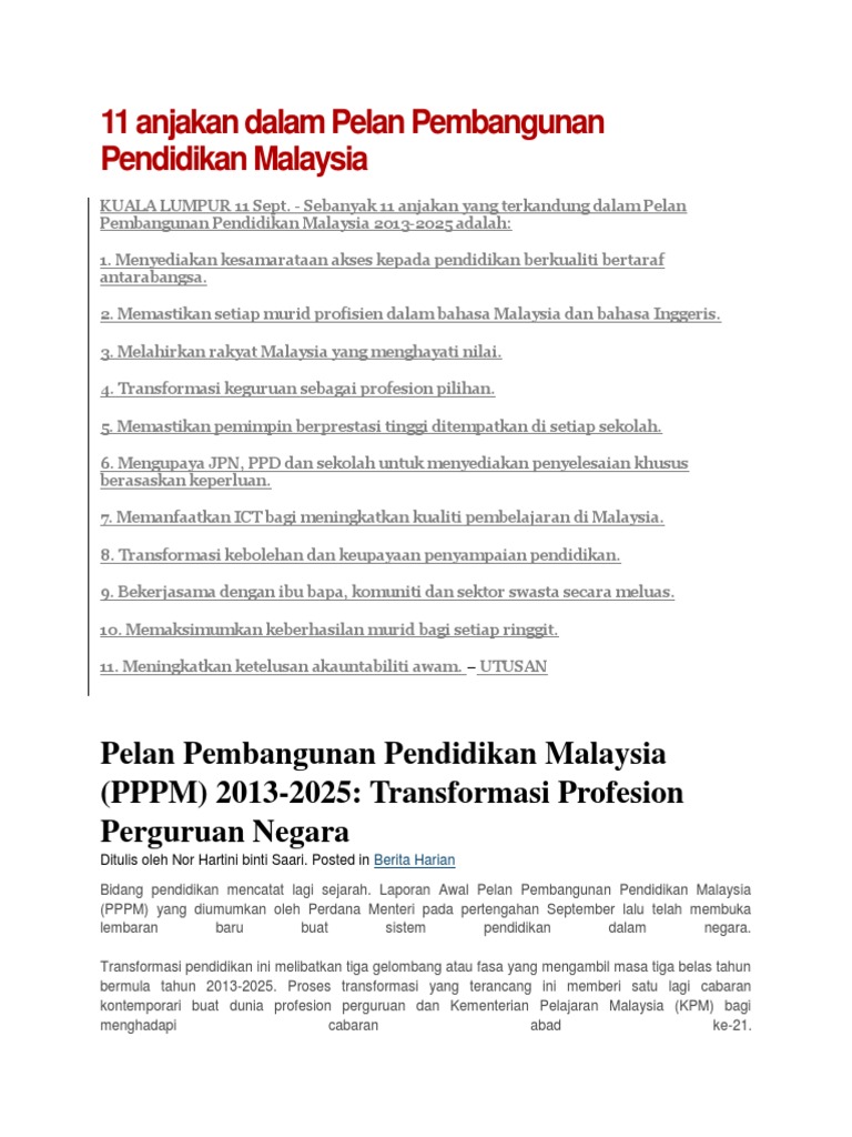 11 Anjakan Dalam Pelan Pembangunan Pendidikan Malaysia Pdf