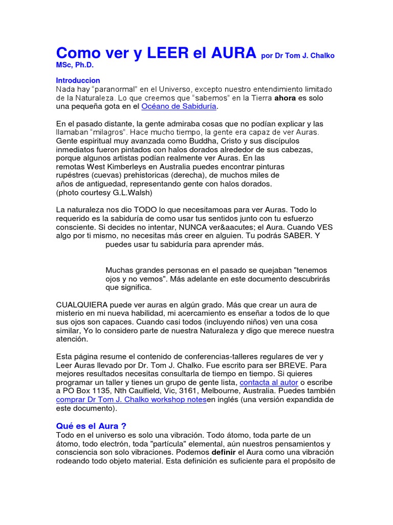 Como Ver y LEER El AURA Por DR Tom J PDF Aura (paranormal