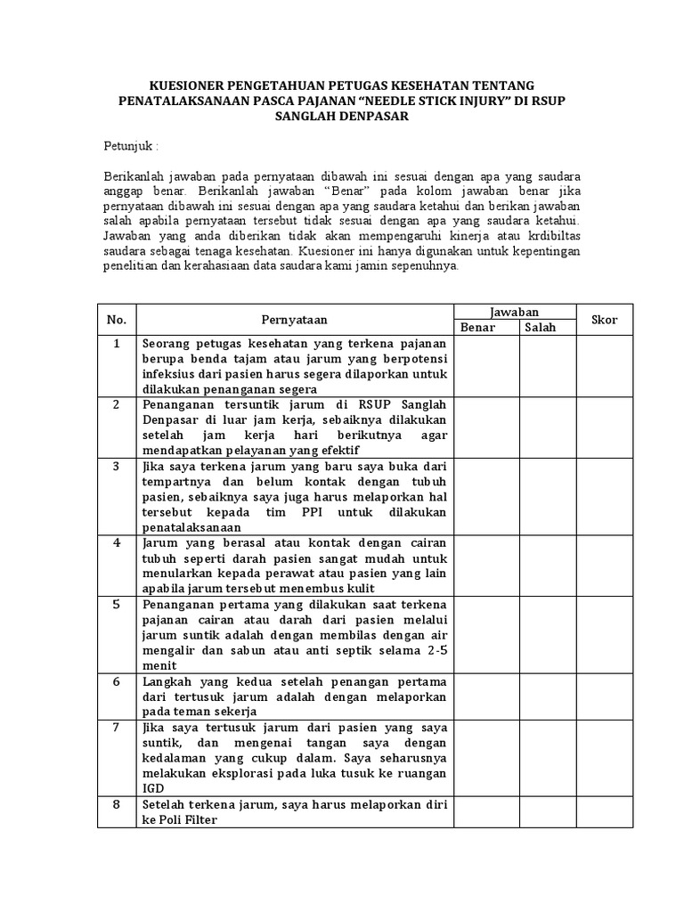 Gambar Kuesioner Valid Kepatuhan Perawat Pengetahuan 