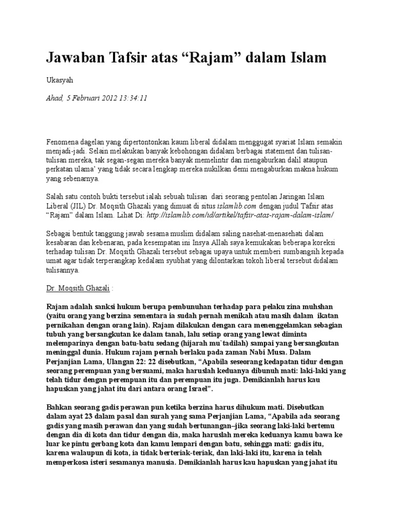 Jawaban Tafsir Atas Rajam