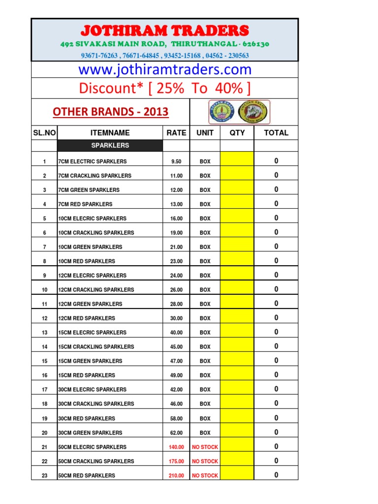 Sivakasi Fireworks Price List Business