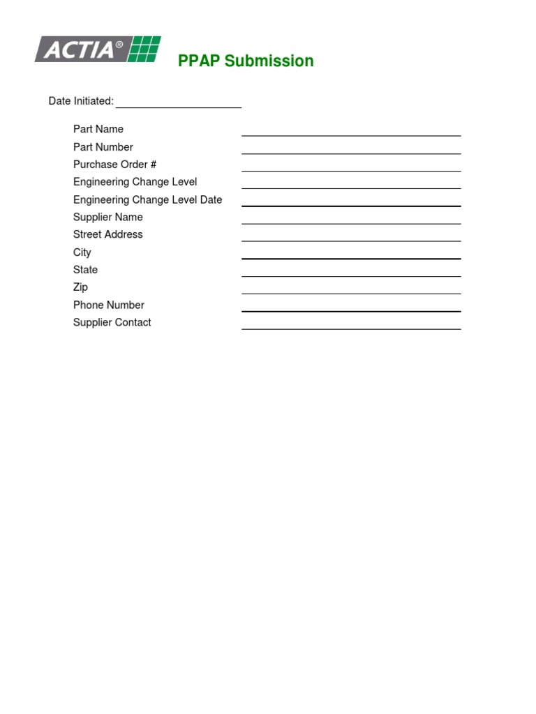 Ppap Forms In Excel Ppap Templates Aiag 4th Ed Compatible