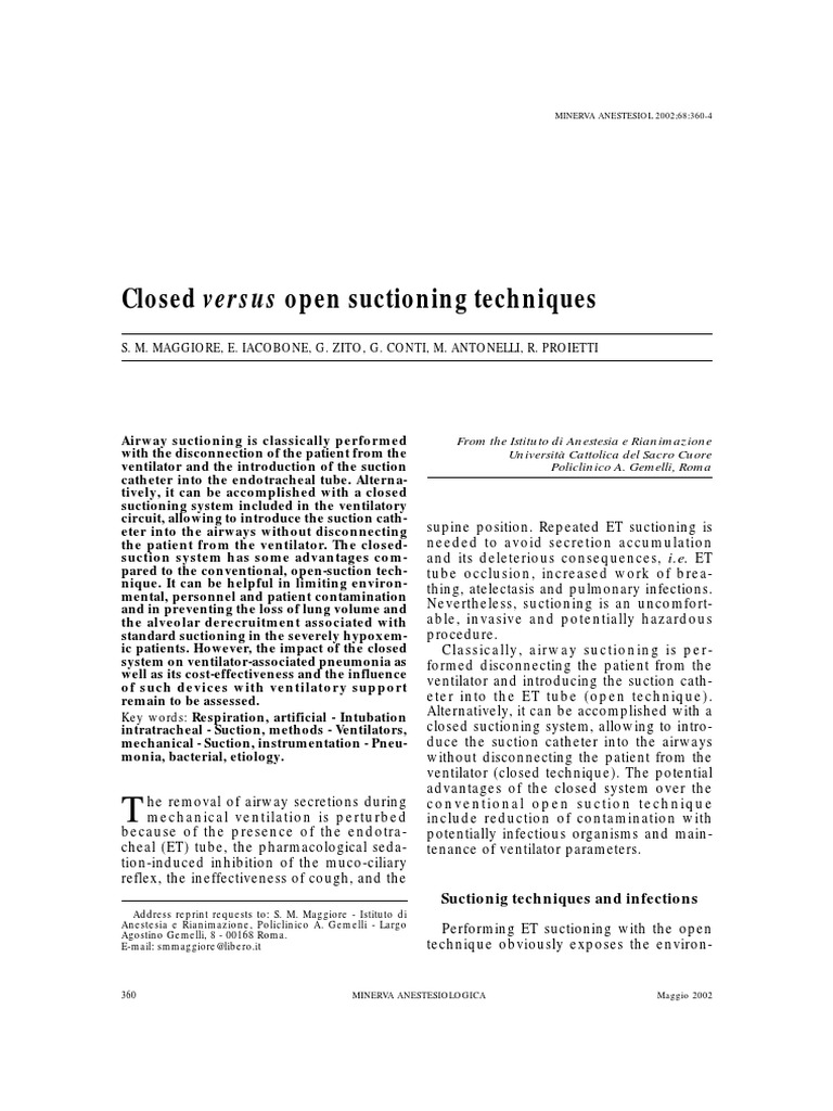 Closed Vs Open Suction PDF Physiology Health Care