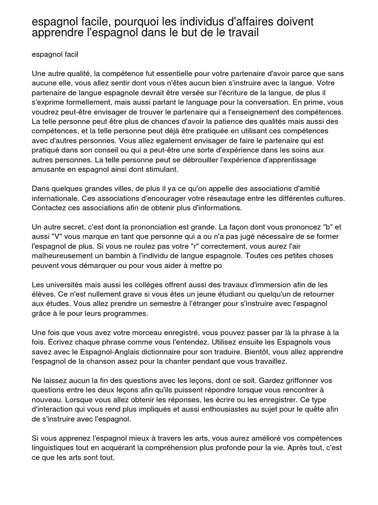 Espagnol Facile Pourquoi Les Individus D Affaires Doivent Apprendre L Espagnol Dans Le But De Le Travail Langue Espagnole Apprentissage