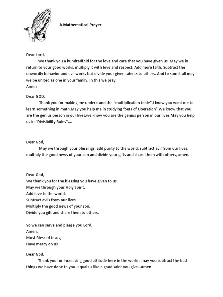 Mathematics Prayer for Students | PDF | Multiplication | Good Works