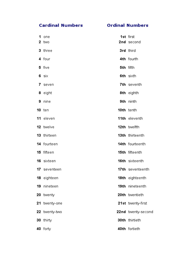 Cardinal and Ordinal Numbers Guide | PDF | Cooking, Food & Wine