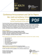 Conference Announcement and Call For Papers: Men, Health and Wellbeing: Critical Insights