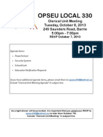 Opseu Local 330: Clerical Unit Meeting Tuesday, October 8, 2013 249 Saunders Road, Barrie 5:00pm - 7:00pm