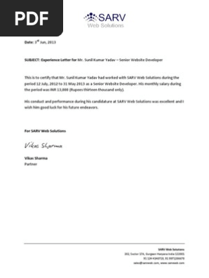 Experience Letter