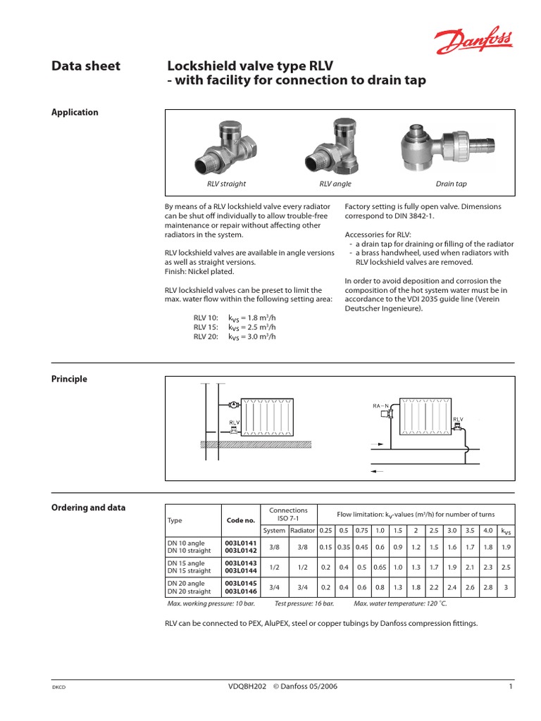 Data Sheet Lockshield Valve Type RLV - With Facility For Connection To ...