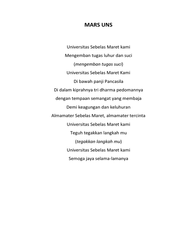 Lirik Mars Universitas Sebelas Maret | PDF | Agama & Spiritualitas ...