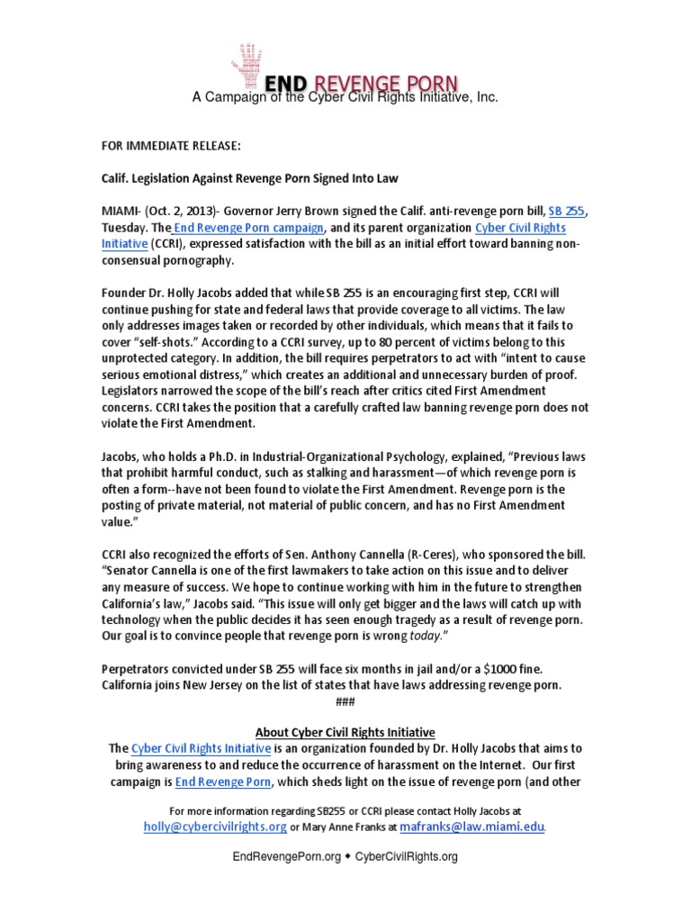 SB255 Signed - Press Release | PDF | First Amendment To The United ...