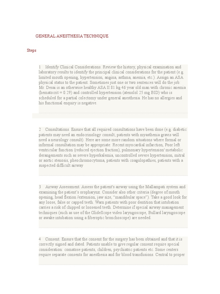 General Anesthesia Techniques Overview | PDF | Anesthesia | Intravenous ...