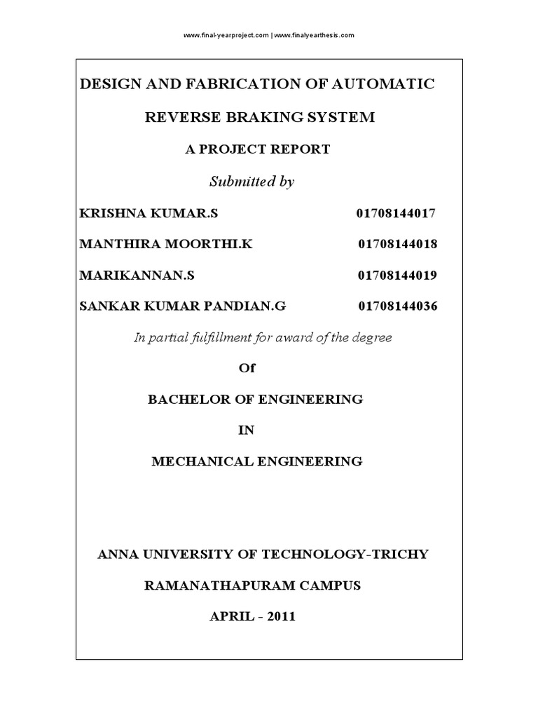 Automatic Reverse Braking System Design | PDF | Electric Motor | Brake