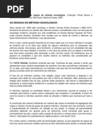 DURKHEIM, Émile. As Regras do Método Sociológico - Resenha Crítica