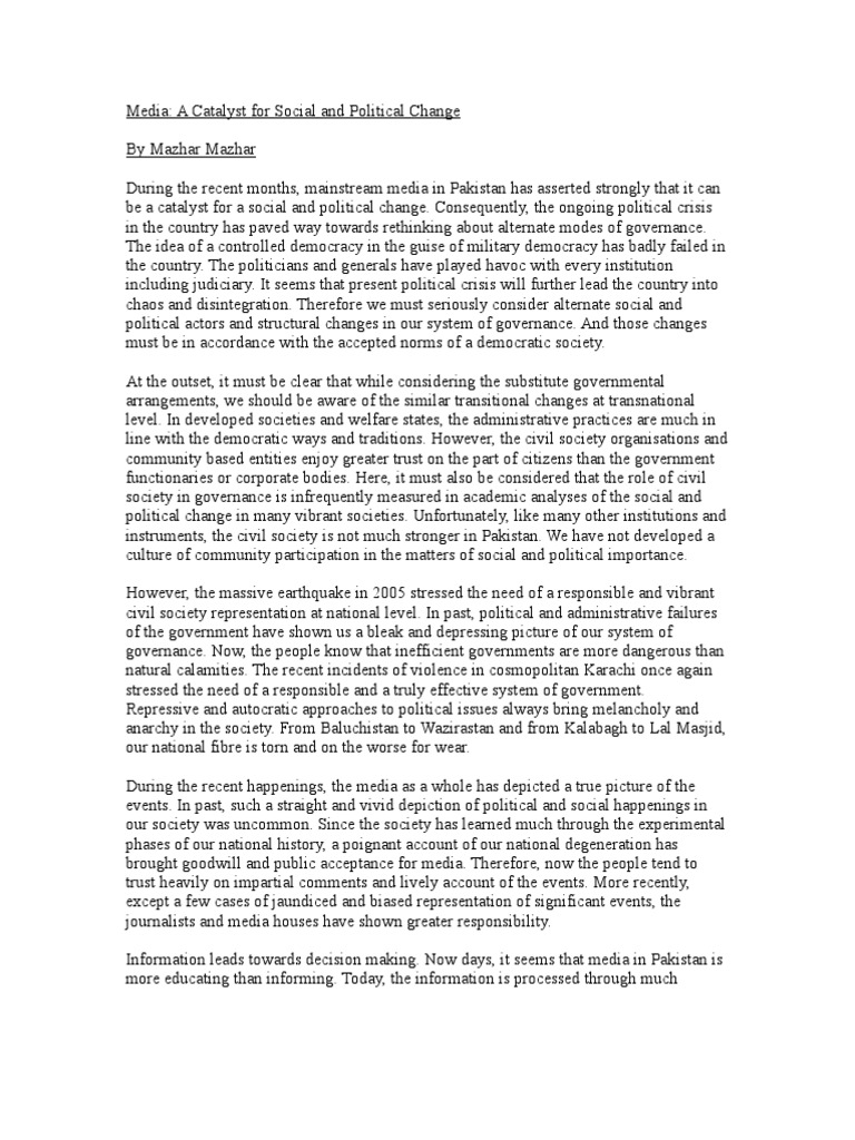 Media a Catalyst for Social and Political Change Civil Society
