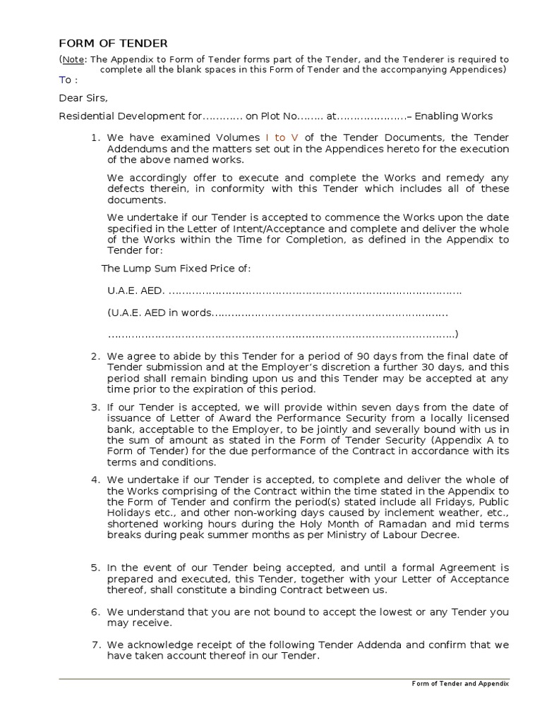 Form of Tender and Appendices Guide | PDF | Private Law | Social ...