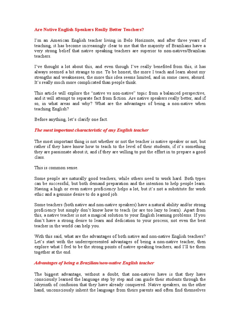 Native vs Non-Native English Teachers | PDF | English Language ...