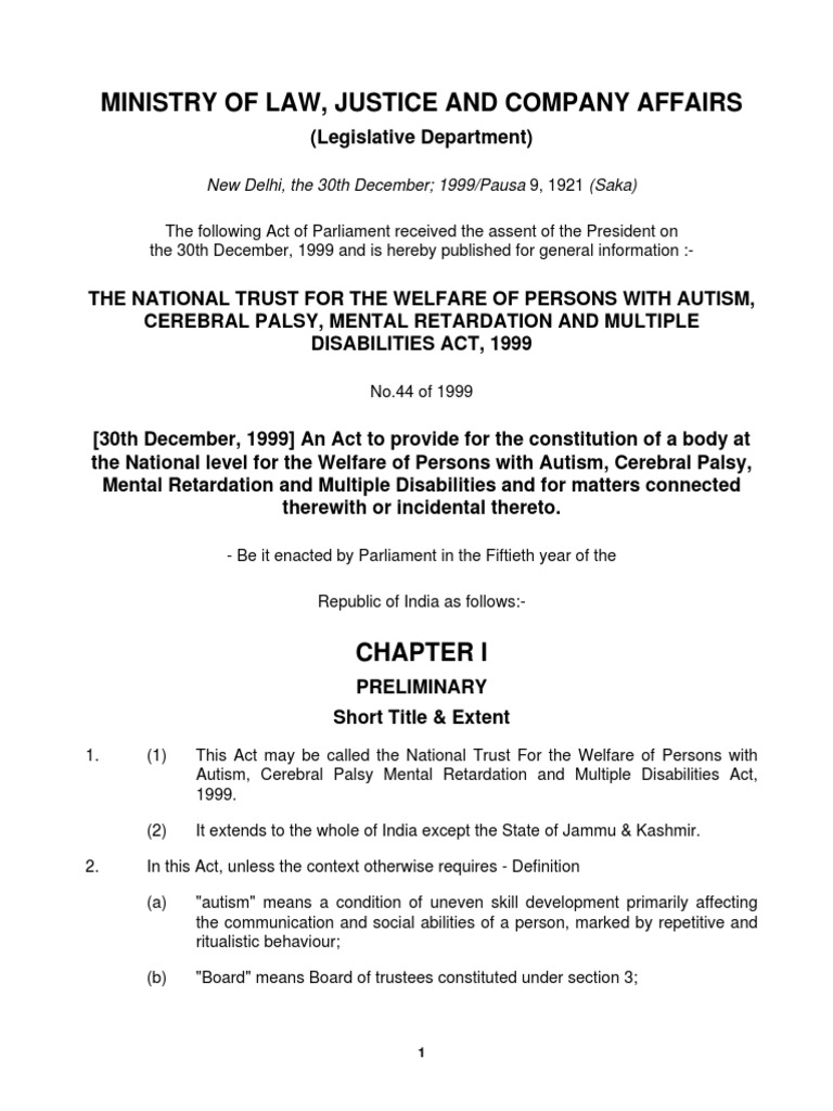 National Trust Act 1999 PDF Legal Guardian Government Of India