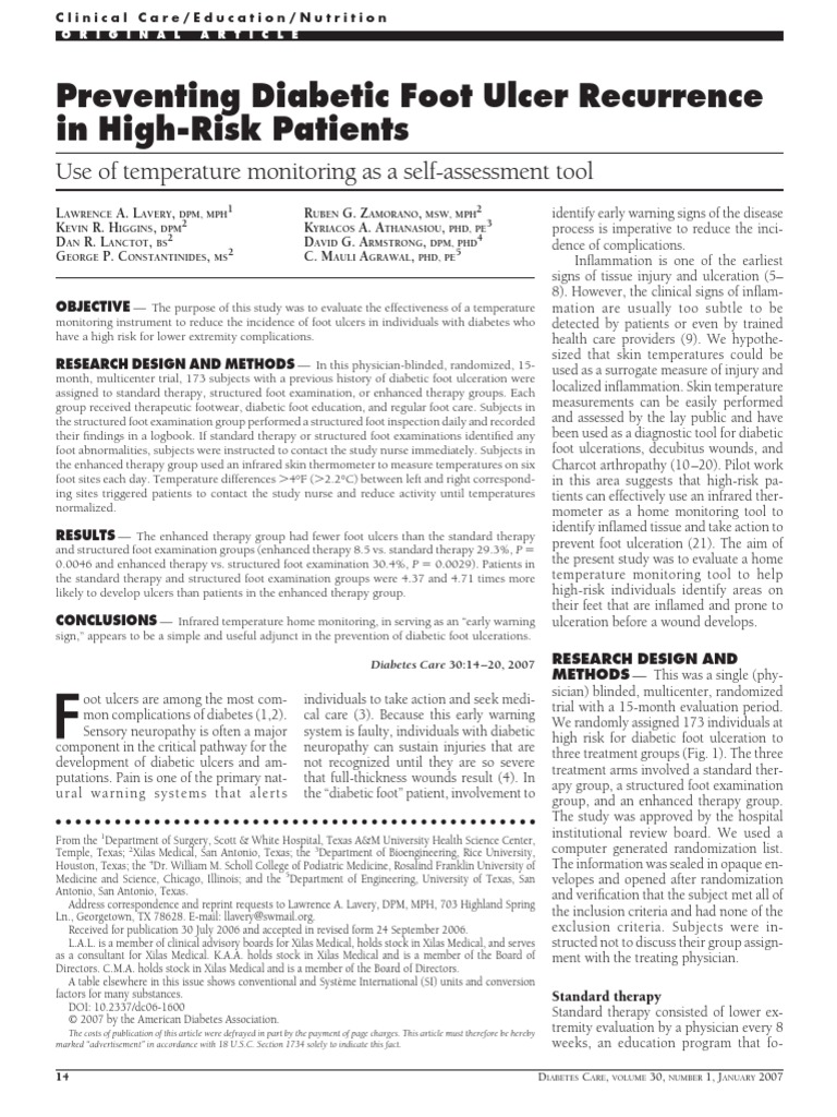 Preventing Diabetic Foot Ulcer Recurrence in High-Risk Patients | PDF ...