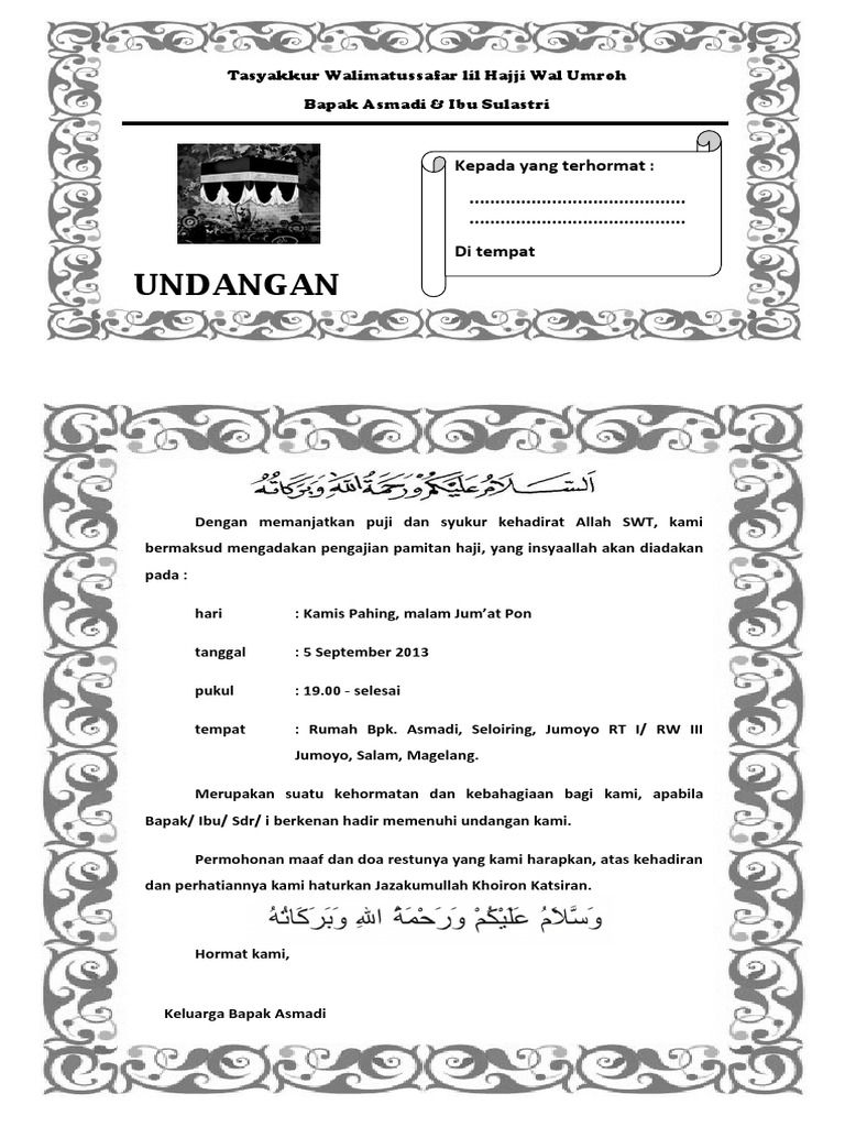 Contoh Surat Undangan Haji