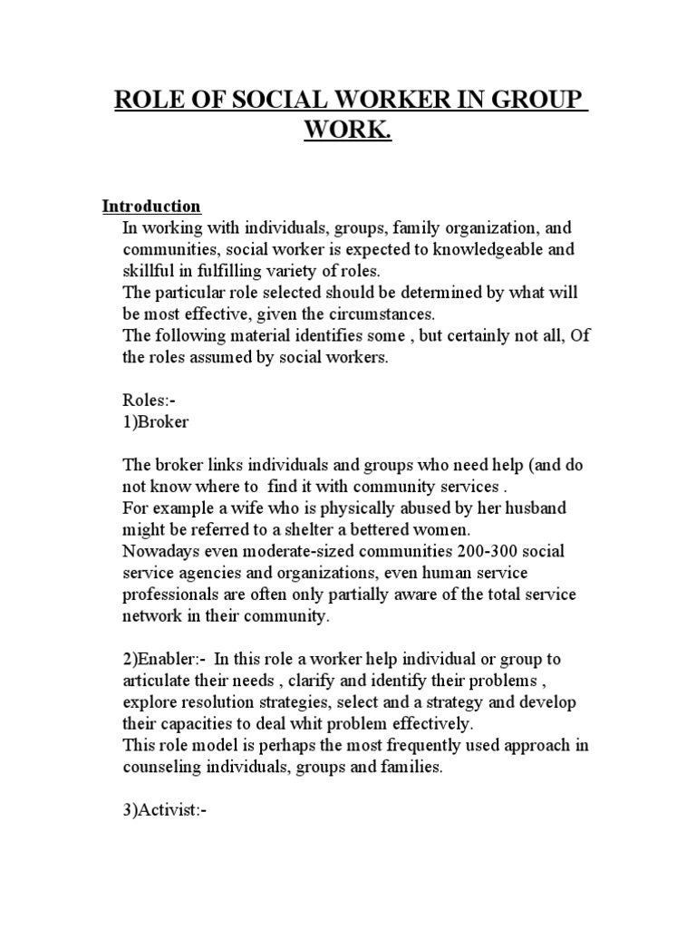 Role Of A Group Social Worker | Pdf | Mediation | Social Work