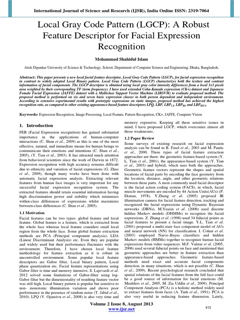 Local Gray Code Pattern for FER | PDF | Support Vector Machine ...