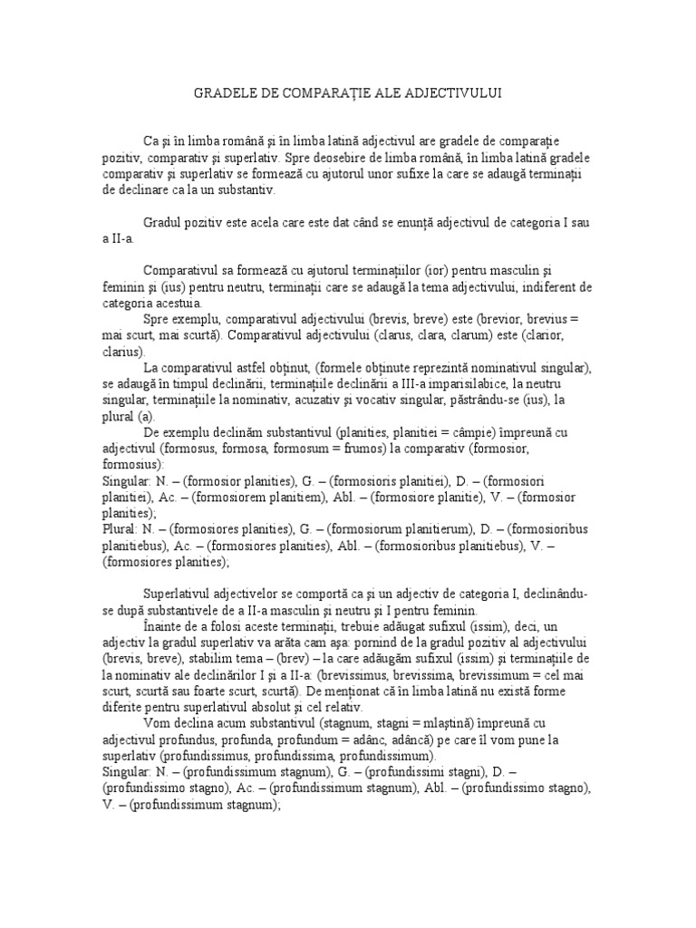 Gradele de Comparatie Ale Adjectivului