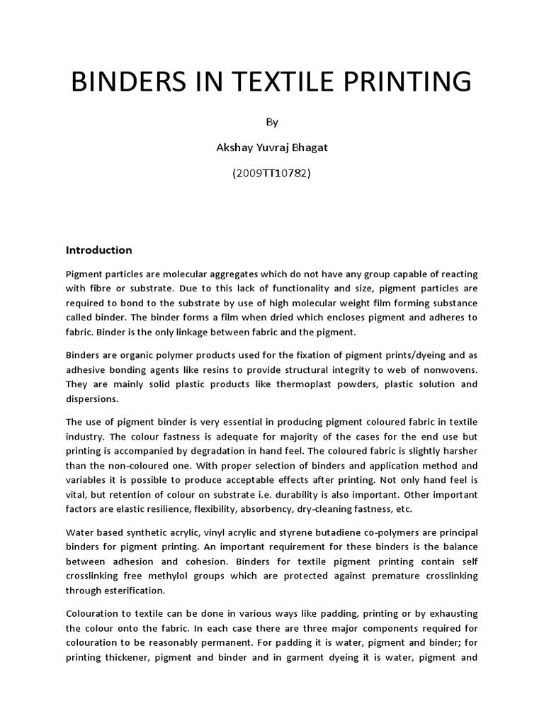 Binders in Textile Printing PDF Polymerization Polymers