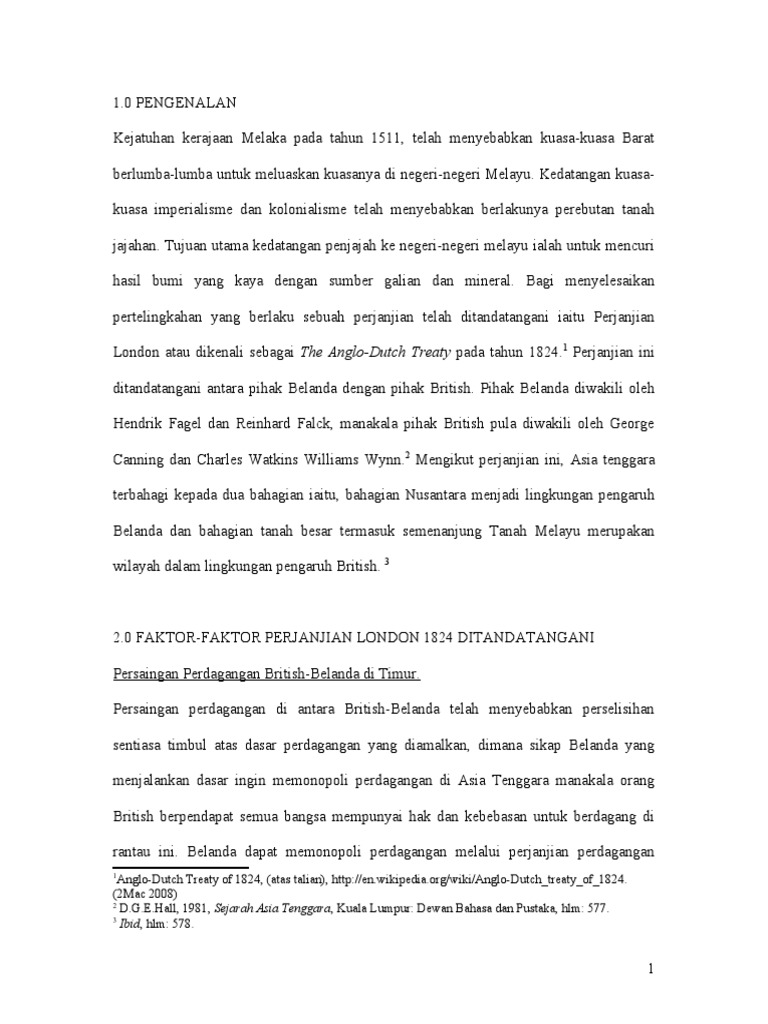 Perkaitan Perjanjian London 1824 Dengan Kedaulatan Negeri Negeri Melayu